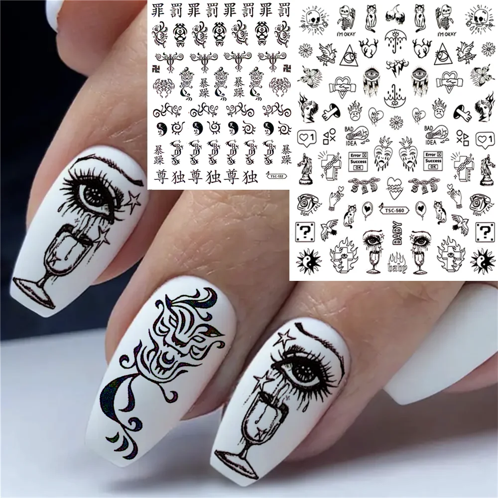 TSC-560 TSC-200 Skull Head Skeleton Tears and lightning  DIY 3D Back glue Nail Art Stickers