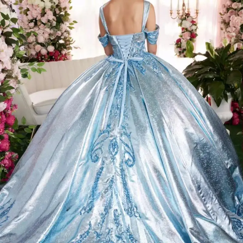 Customized Charming Glitter Quinceanera Dresses for Girl Off the Shoulder Sequined Robe Quinceanera Rouge Corset