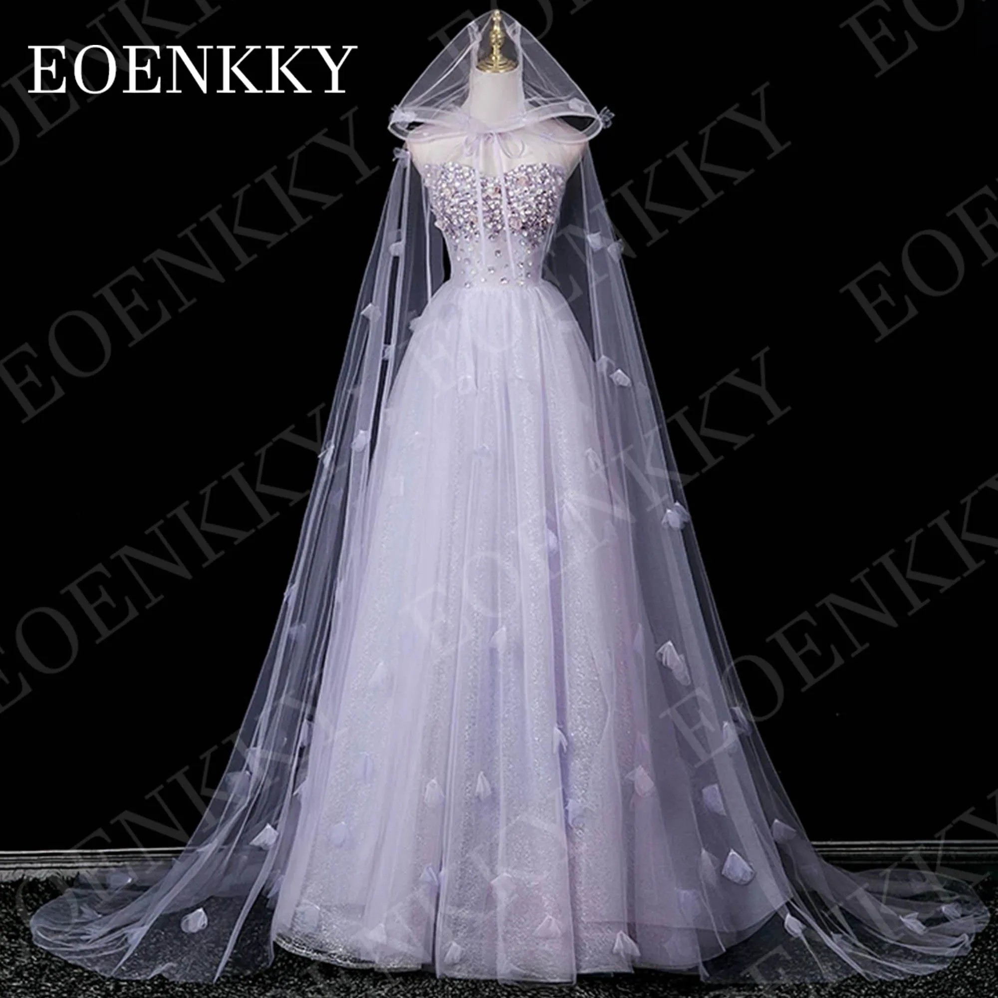 

EOENKKY Luxury Prom Dresses Strapless Floor Length 2026 Sparkly Tulle A Line Pageant Dress with Cloak Sweetheart Neck Customized