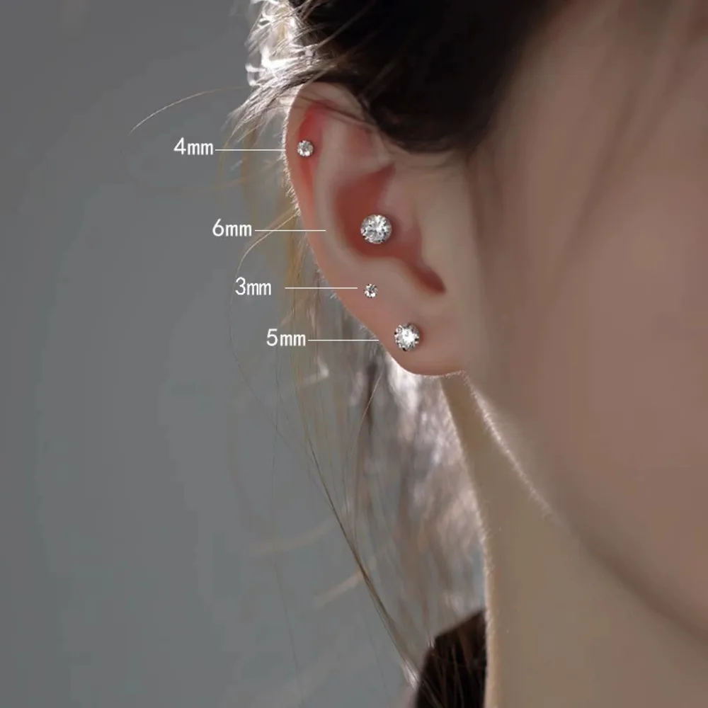 JH مويسانيتي 925 فضة قطع مستديرة وأقراط للنساء الرجال الخيوط أقراط بسيطة مويسانيتي الزركون غرامة مجوهرات