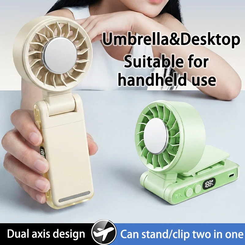 

3000mAh High Wind Speed Cooling Fan Foldable Handheld Fan Lanyard 5-speed Adjustment Fans With Clip For Home Office Outdoor