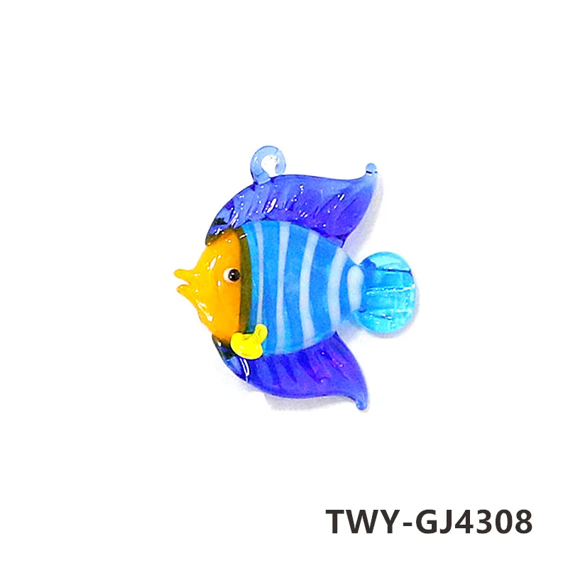 2PCS Colorful Cute Tropical Fish Mini Figurines Glass Pendants Fashion DIY Women\'s Jewelry Necklace Earrings Making Accessories