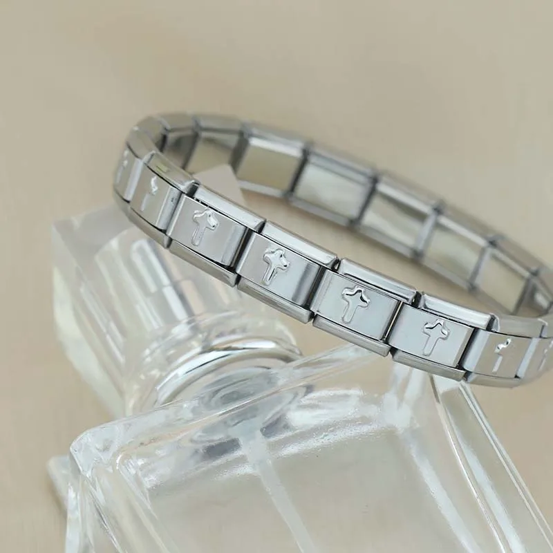 Trusta 2024 New Fashion Cross Belief Jesus Charm Italian 9mm Stainless Steel Bracelet for Women DIY Jewelry Wholesale G-Cross