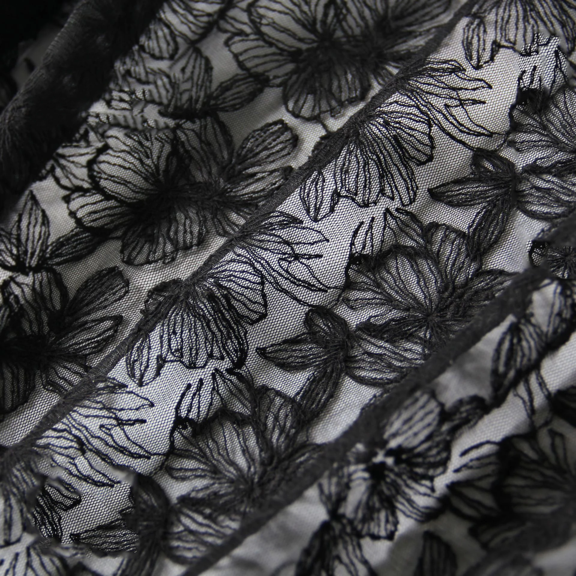 Black Butterfly Flower Soft Jacquard Embroidered Fabric Mesh Lace Designer Fabric