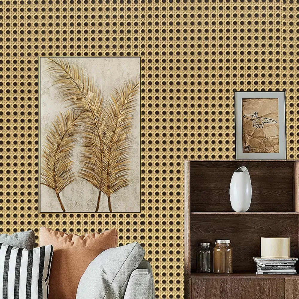 Retro 3D Rattan Wallpaper Waterproof Self-adhesive Wall Sticker PVC Removable Furniture Renovation Sticker