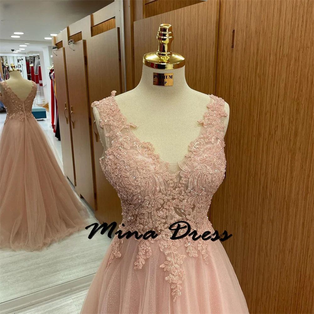 Mina Ball Gowns V-neck Elegant Evening Dress Woman Sleeveless Chiffon Lace Embroidery Elegant Party Dresses for Women 2024 Prom