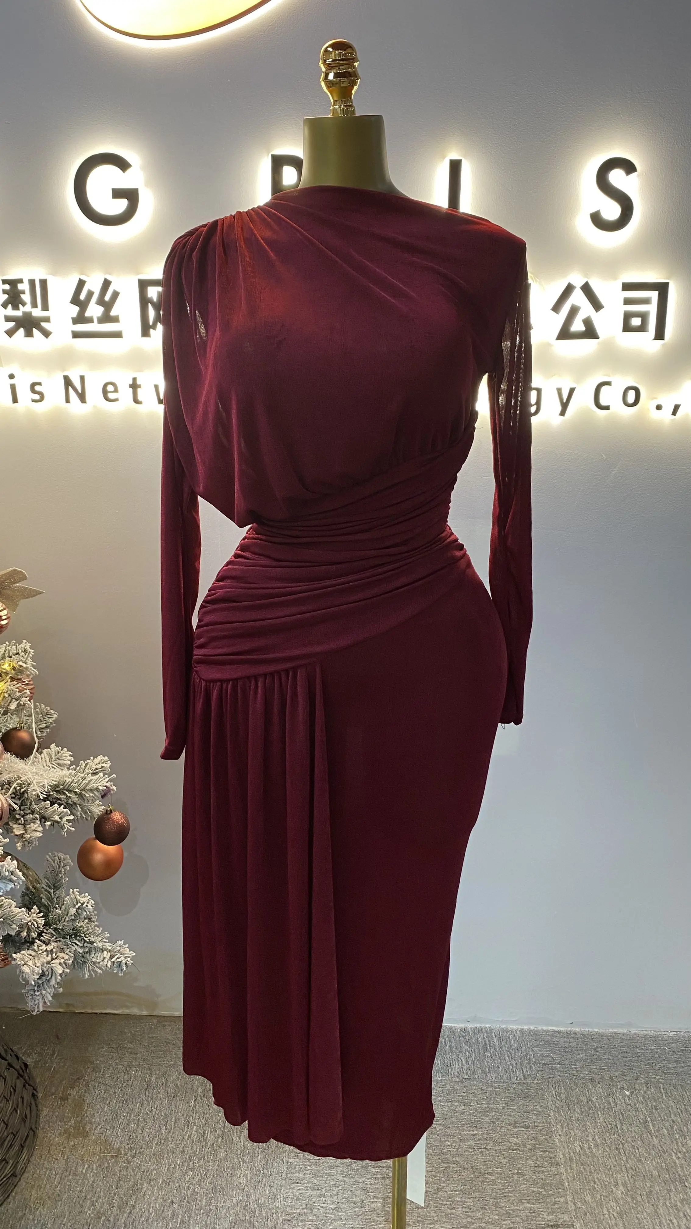 جديد بلون مطوي متماسكة تمتد سليم صالح ثوب الكرة الطويلة، فستان أنيق وعالي الجودة-GZXX102