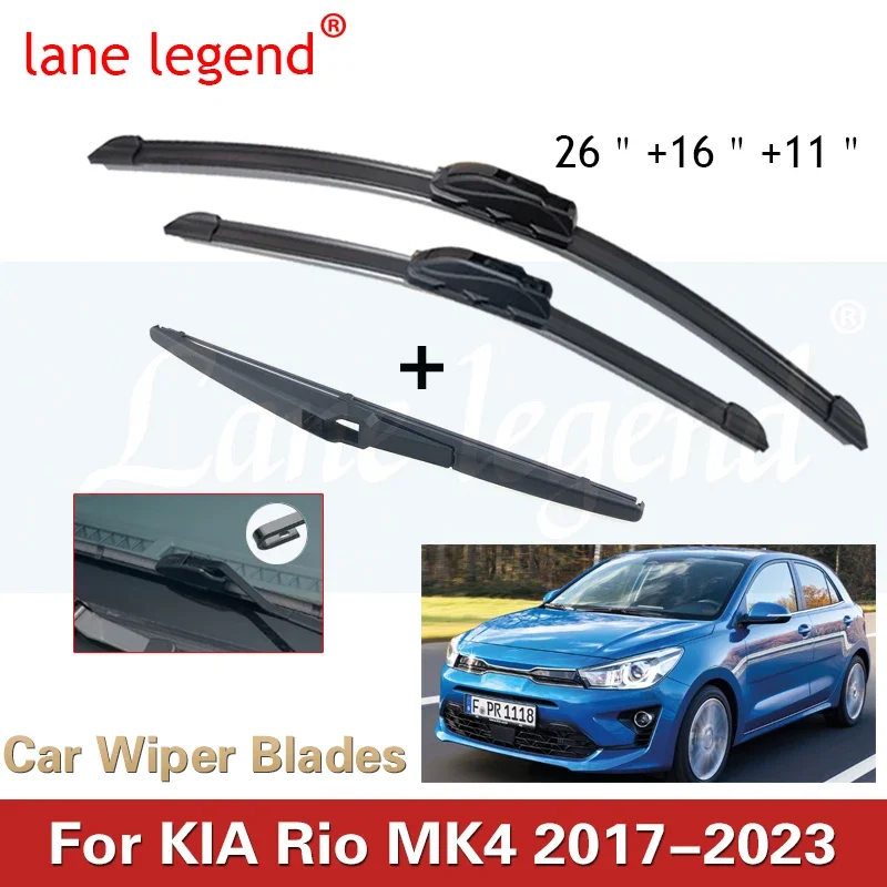 

For KIA Rio MK4 2017-2023 Front Rear Wiper Blades Brushes Cutter Accessories J Hook 2017 2018 2019 2020 2021 2022 2023