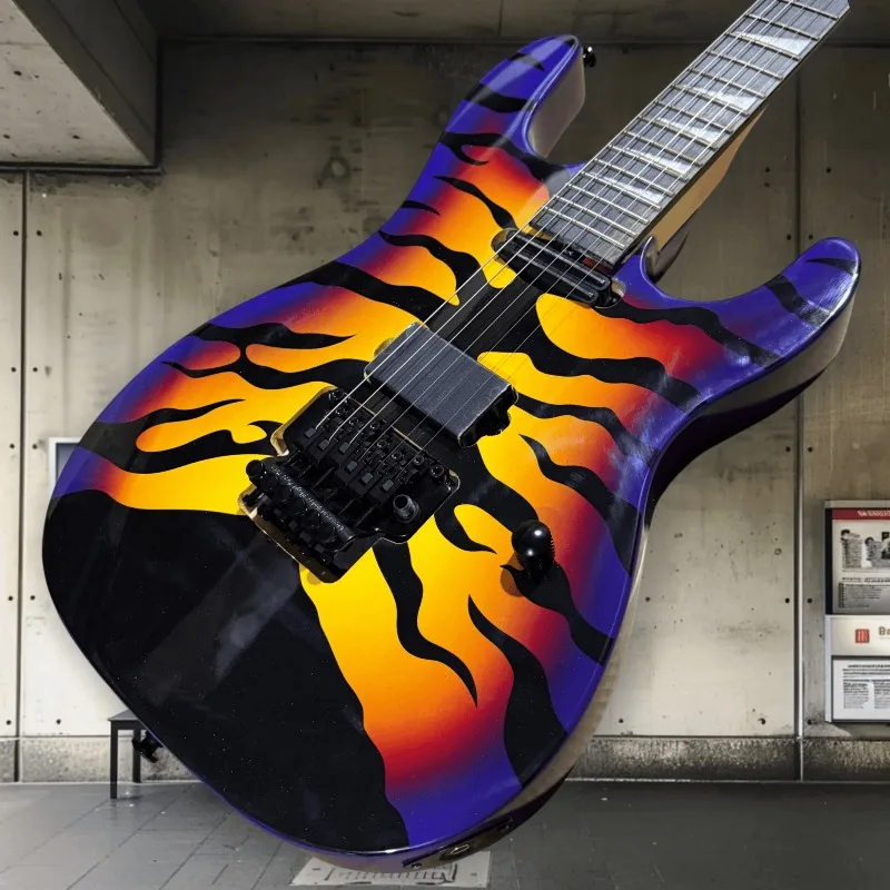 Hot Sales STQ 6 String Style Solid Body Electric Guitar Gloss Flame Graphic Finish Double Tremolo System Beginner Unisex