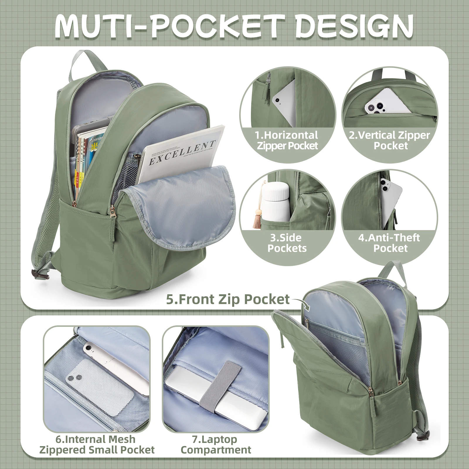 Teenage School Backpack Laptop Backpack, Casual Backpacks for School, Multipocket Book Bag Backpack for Girls, Travel Book Bag