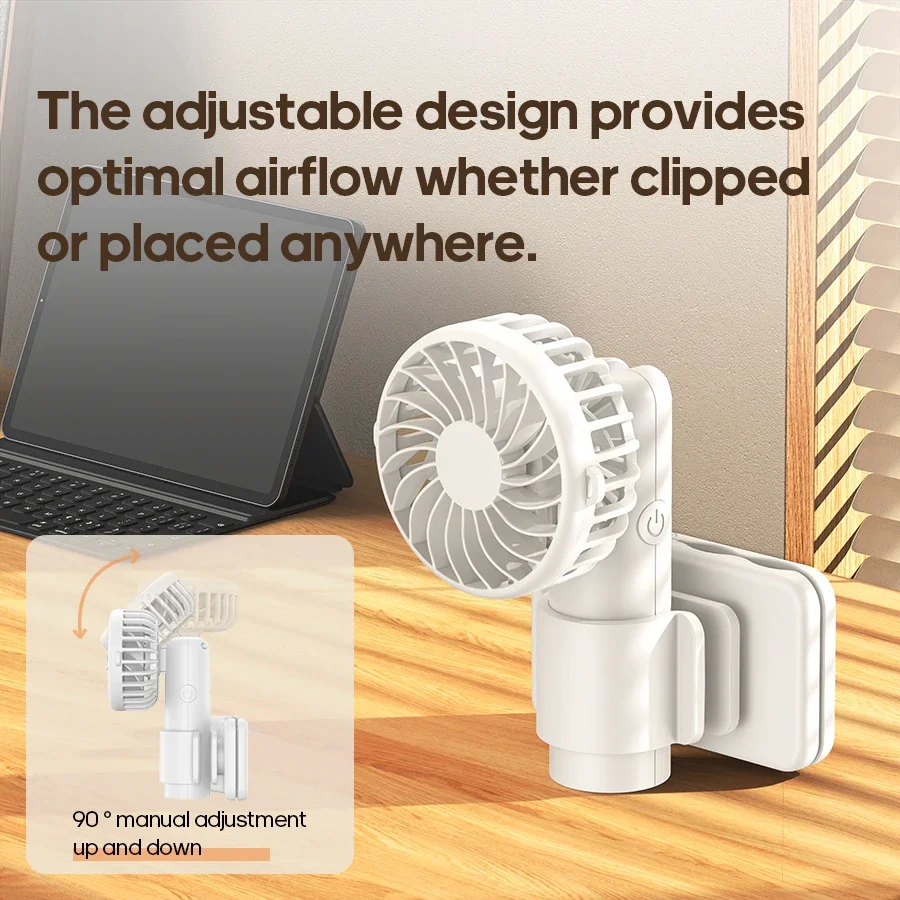 3 Speed Adjustable Rechargeable Cooling Fan 1000mAh Low Noise Portable Mini Clip Fan with Removable Design Travel Home