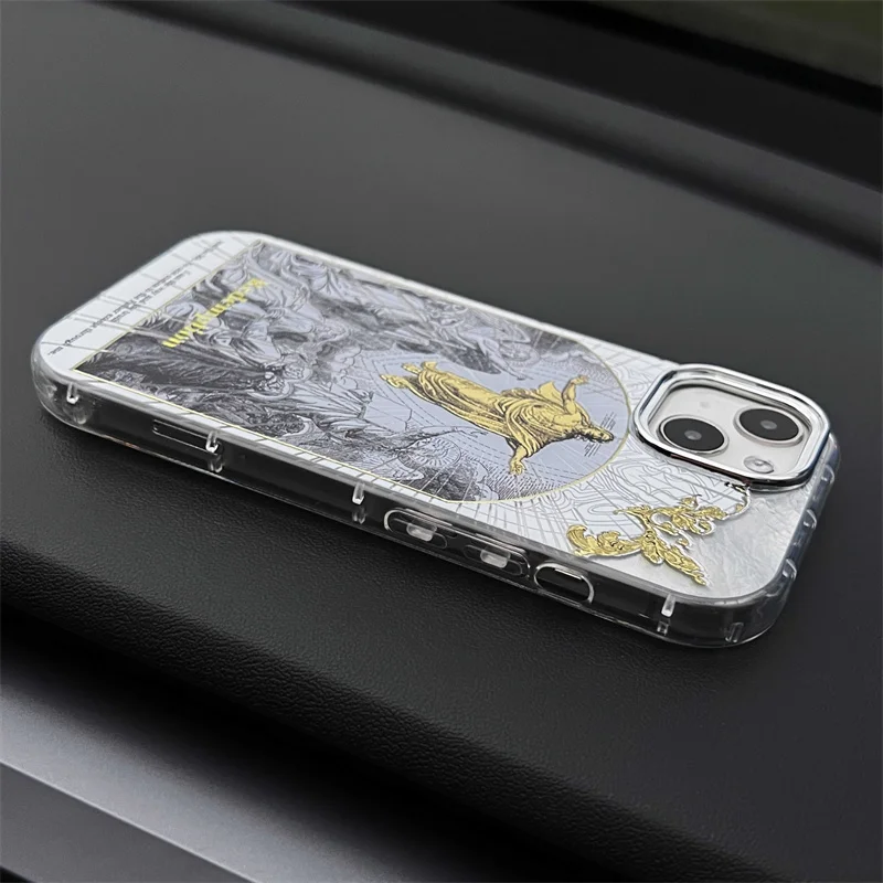 حافظة هاتف مقاومة للصدمات لهاتف آيفون ، حافظة واقية ، تصميم فريد ، موضة ، نحت ذهبي ، سيليكون ، غطاء لهاتف آيفون 15 برو ، 14 ، 13 برو ماكس ، 14 برو ماكس