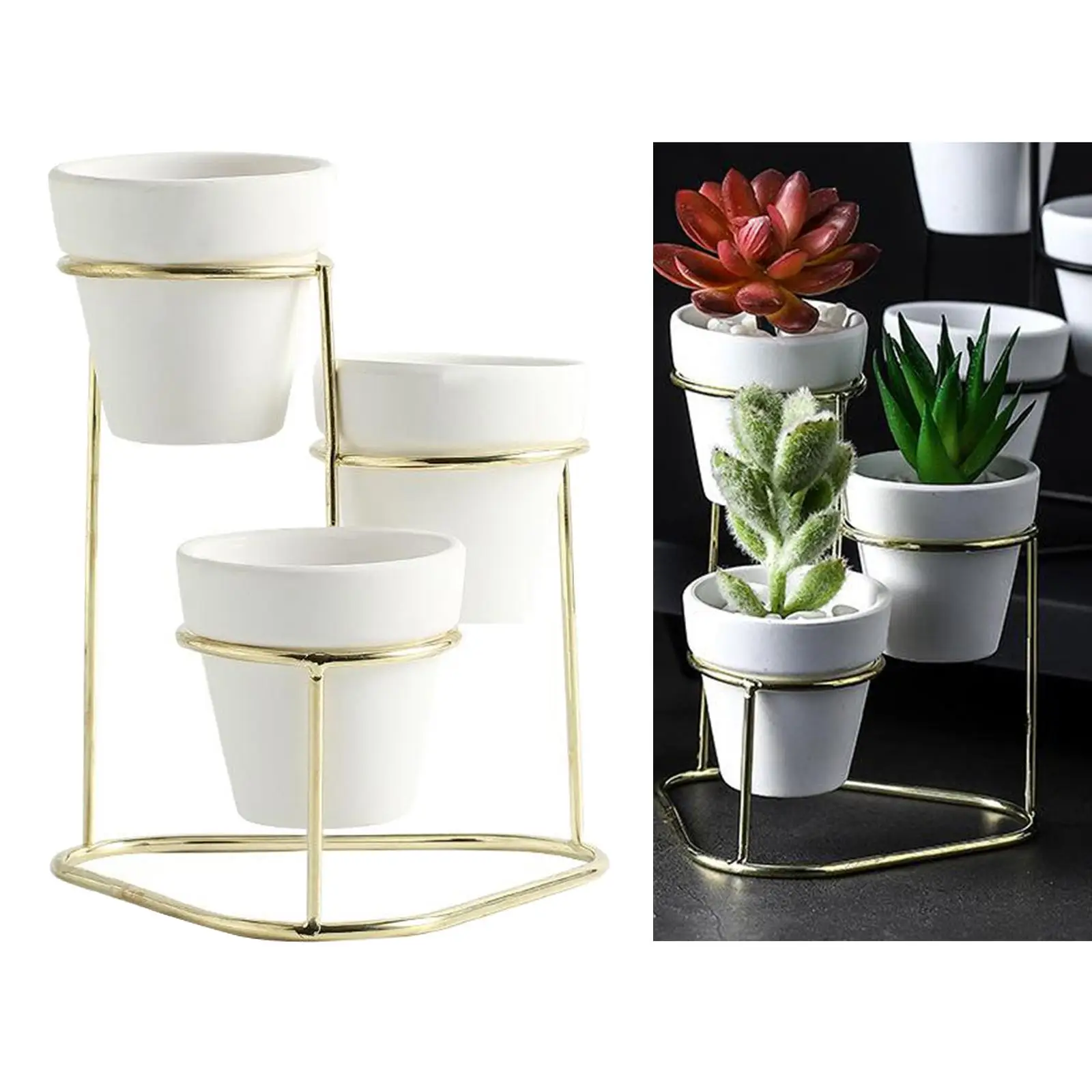 Metal Plant Stand Holder Set Home Garden Flower Planter Pots Succulent Cacti Pot