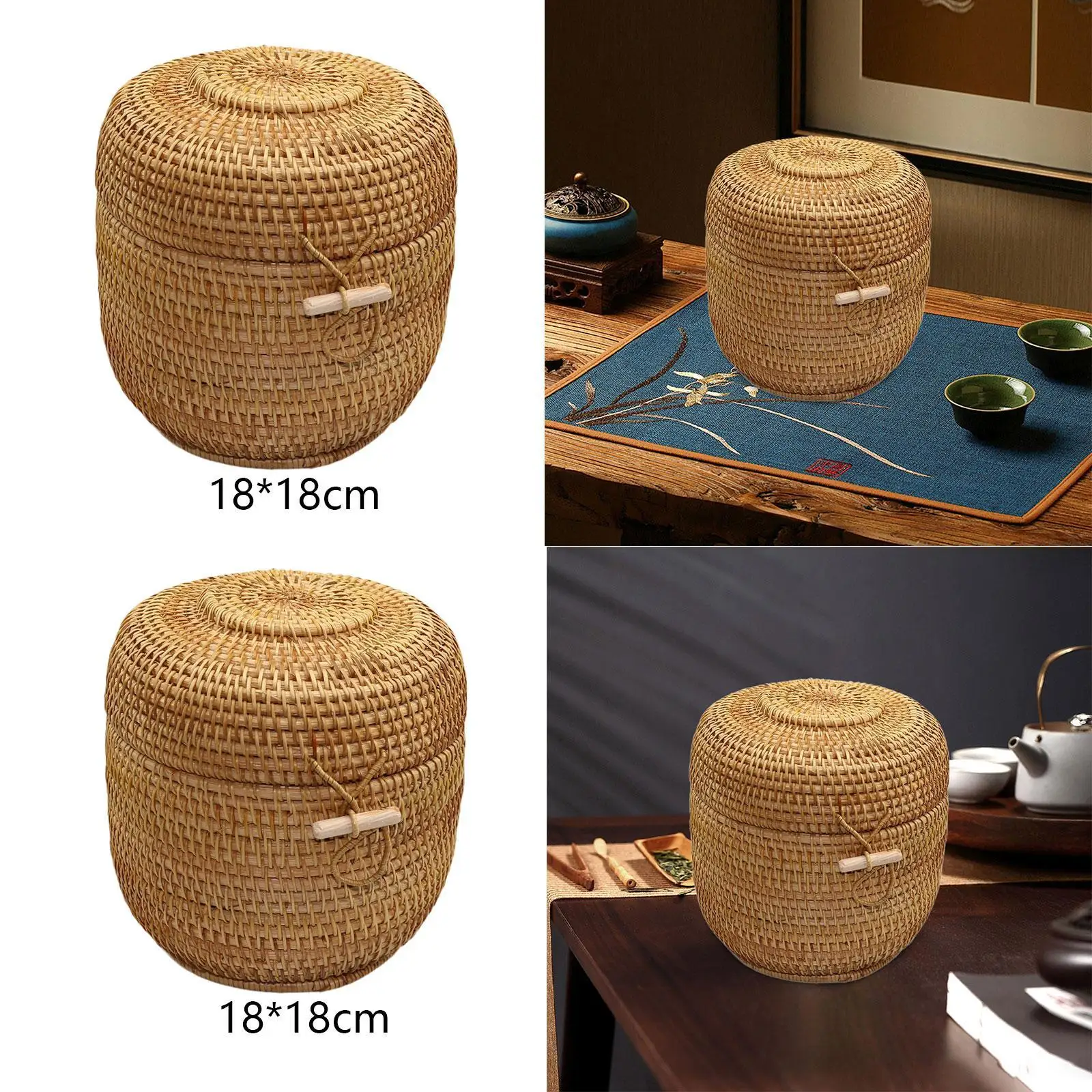 Woven Tea Box with Cover Hand Woven Serving Bowl Basket for Tea Candy Coffee