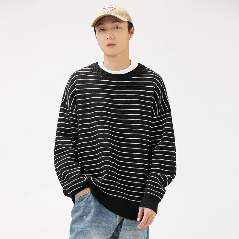 

2023 Autumn/Winter New Couple Sweater Loose Round Neck Stripe Pullover