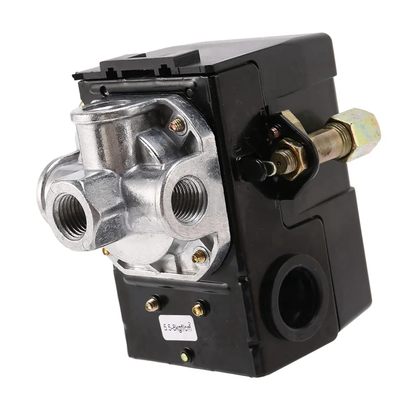 3X 5-8Kg 4-Port 26 Amp Saklar Tekanan Katup Kontrol Kompresor Udara Tugas Berat Hitam Pengontrol Tekanan Otomatis-[Qahk]