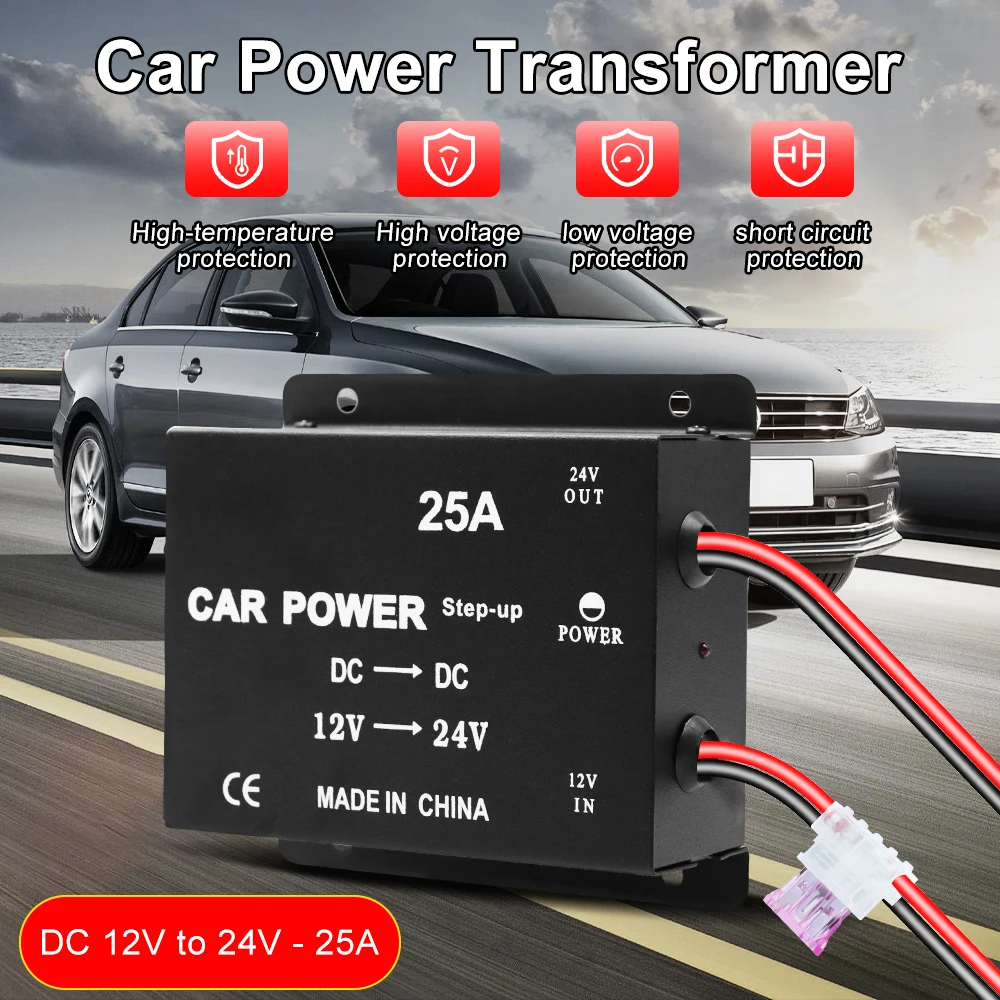 DC 12V to 24V Power Step-up Power Converter High Power 25A Car Transformer Adapter Voltage Booster Auto Accessories