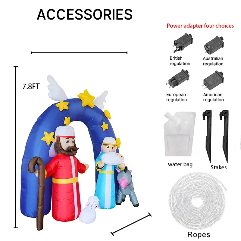 7,8 ft Aufblasbare Spielzeug Weihnachten Hof Dekoration Krippe Bogen Heilige Familie Tier Stern LED Lit Hause Urlaub Ornament Geschenk Dekoration