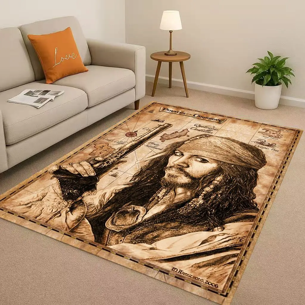 MINISO Pirates of The Caribbean Jack Johnny Depp Christmas Living Room Non-Slip Area Rug Carpet for Bedroom Sofa,Home Doormat