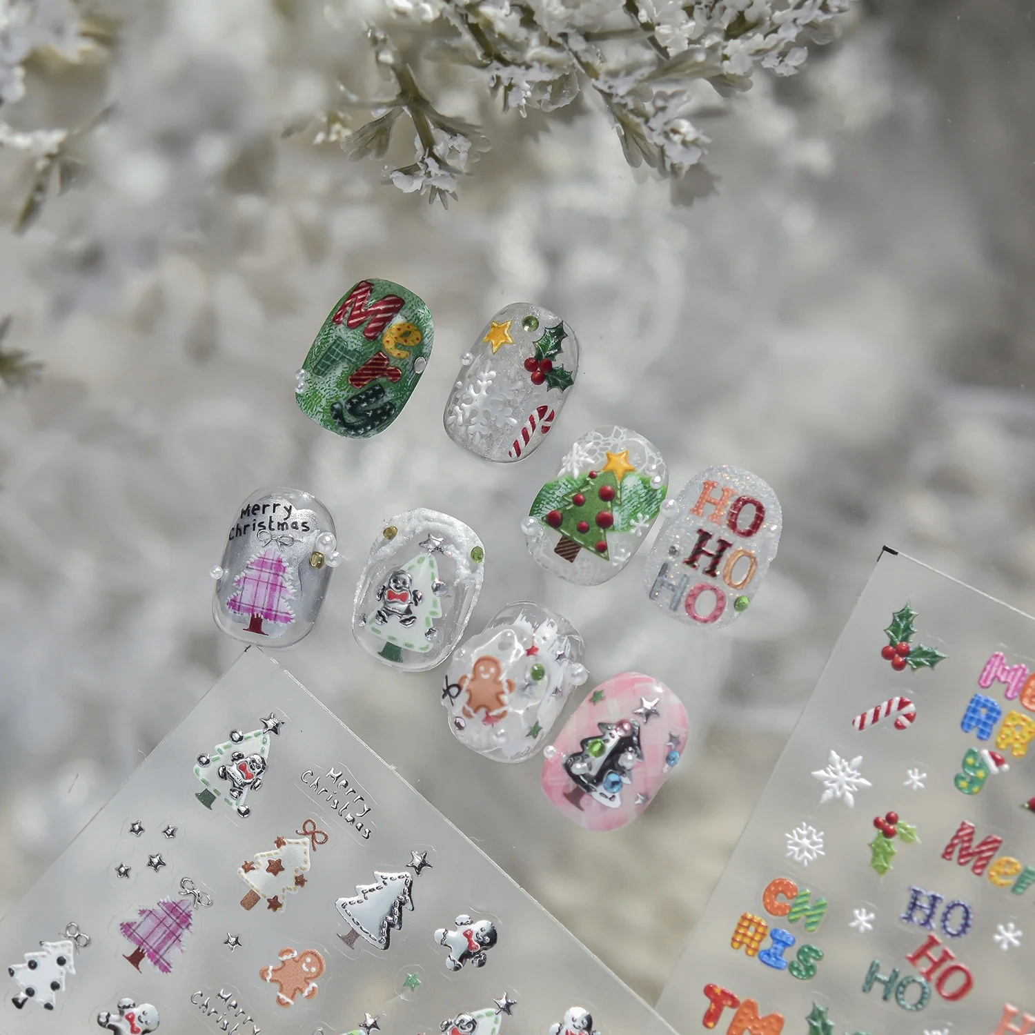 Shiny Golden 5D Christmas Nail Sticker Hot‑Foil Xmas Tree Plaid Bow Snowman Tie Knot Gingerbread Man Golden Star Snowflake Nail