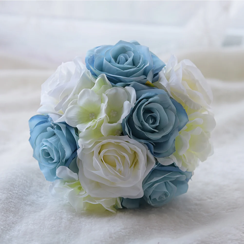 Wedding Bouquet Roses Bridesmaid Bouquet Simulation Flowers for Wedding Party (Blue/White)