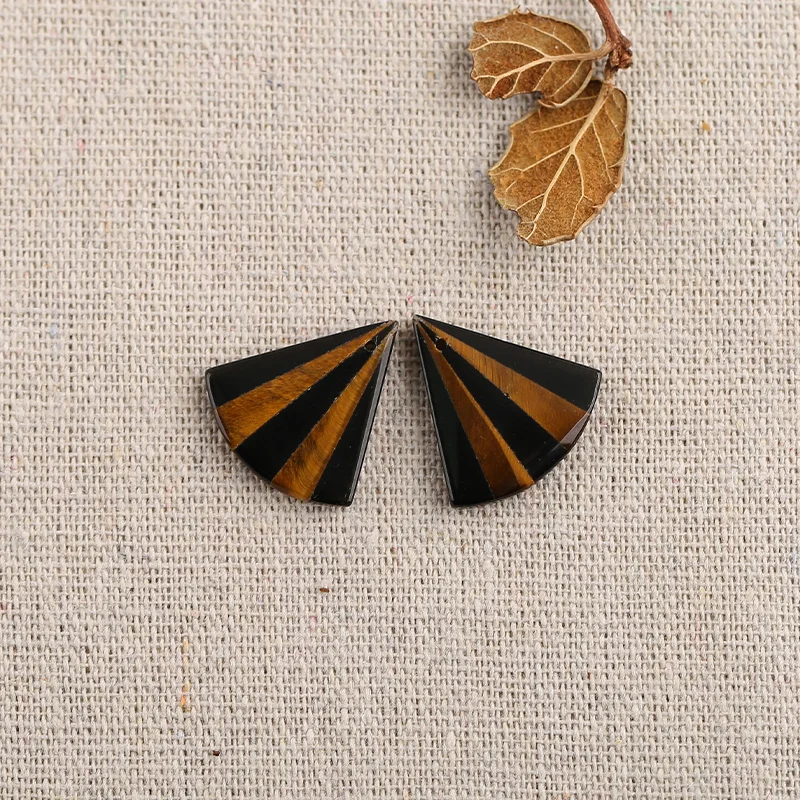 

B&F Sector Obsidian&Gold Rutilated QuarEarring Beads, Handmade Natural stones beads, Polished Stones for jewelry Making Supplies