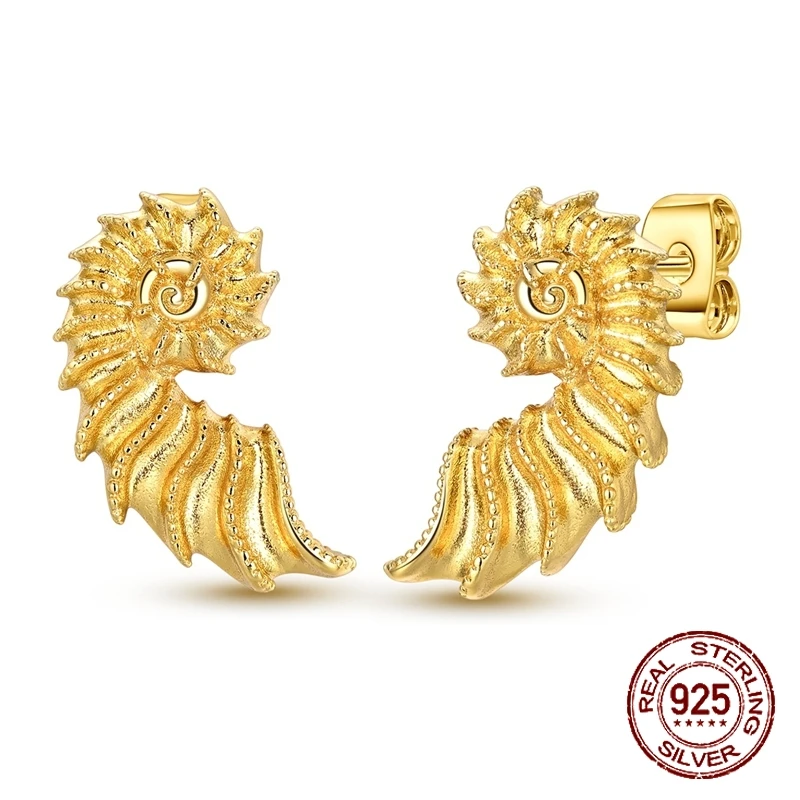

925 Sterling Silver Nautilus Seashell Stud Earrings Spiral Ocean Beach Boho Jewelry Dainty Everyday Wear Gift for Women Girls
