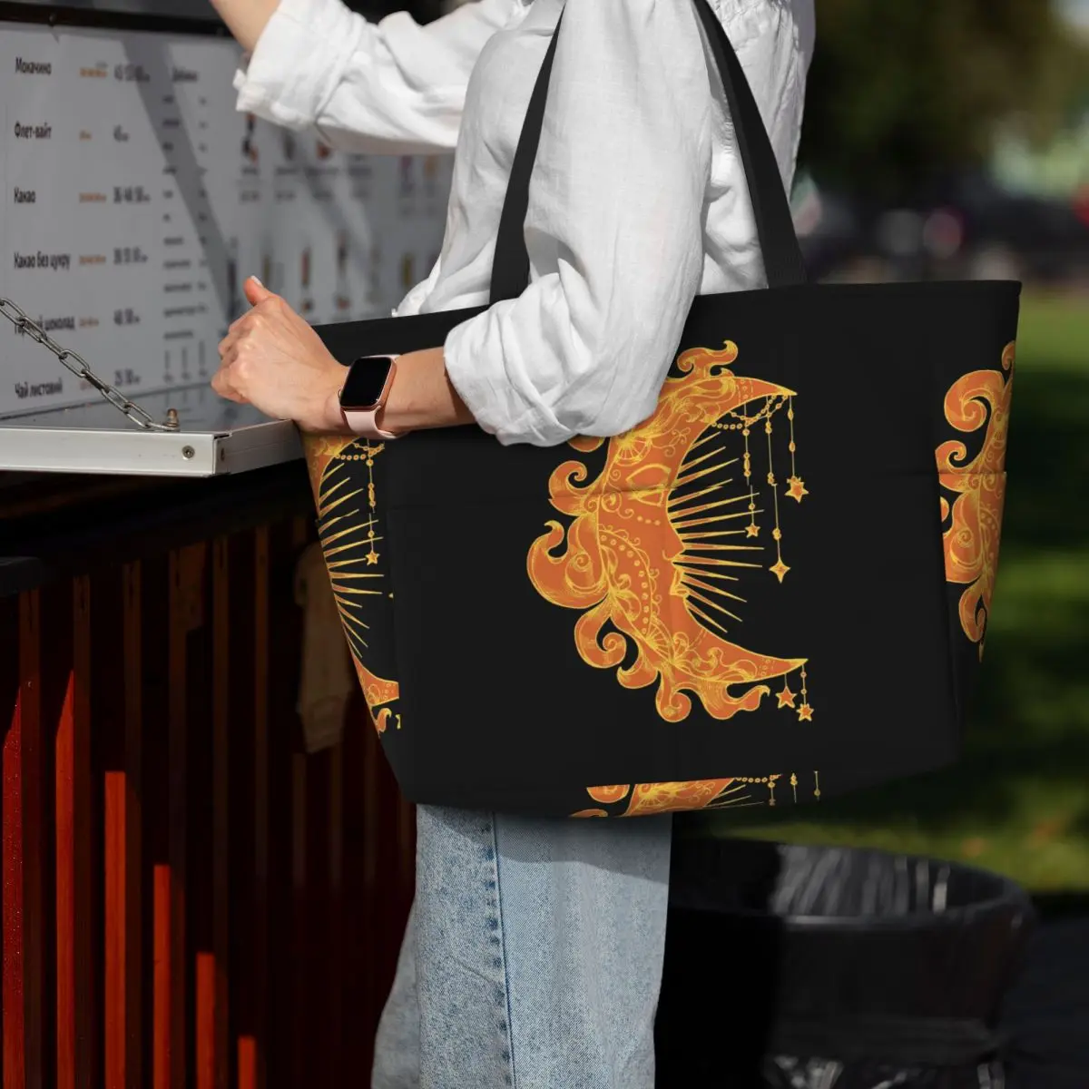 Witchy Mystic Moon Face Stars Sun Beach Tote Bag Sport Gym Yoga Duffle Large Tote Bag Women Travel Bag Fitness bag