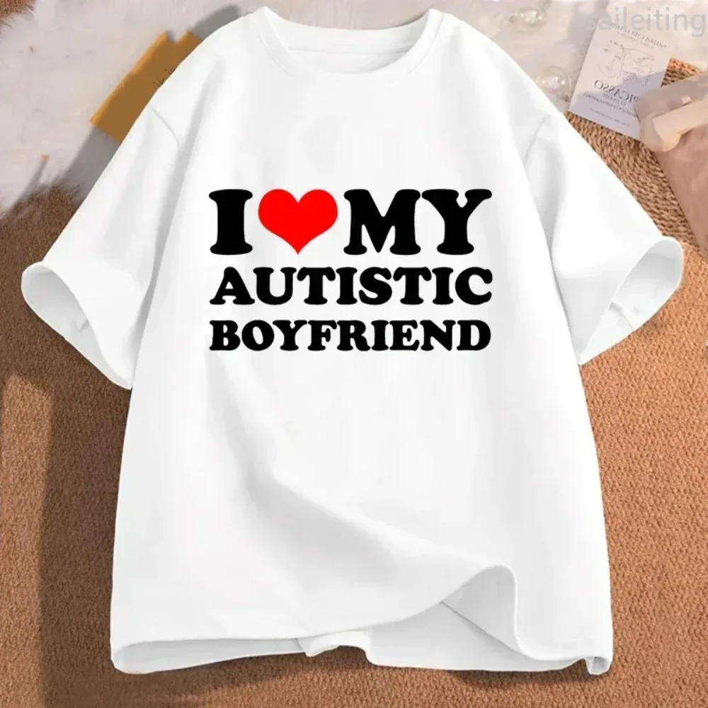 Ich liebe meine autistische Freundin, Freund, T-Shirt, passendes Paar-T-Shirt, für Sie und Ihn, kurzärmliges T-Shirt, Streetwear, Y2K – Detail 7