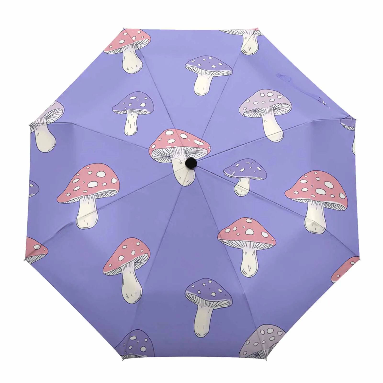 Mushroom Hand Drawn Lines With Dots Flower Automatic Umbrella for Rain Foldable Parasol Umbrella Eight strand Outdoor Umbrellas