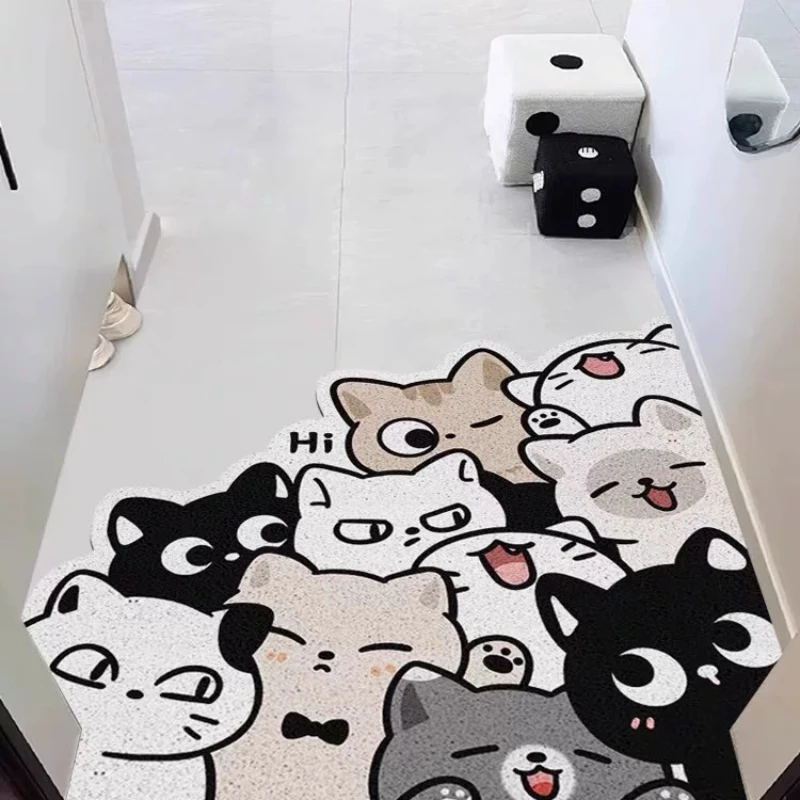 Cartoon Stack Cats Shaped PVC Silk Ring Door Mat Anti-slip Washable Dirt Catcher Entrance Rug Indoor Outdoor Entryway Floor Mat