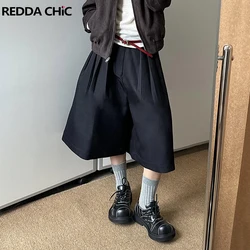 ReddaChic Solid Black Extra Wide Pants Women Bloomers Street Style High Waist Pleated Casual Jorts Shorts Unisex Everyday Wear
