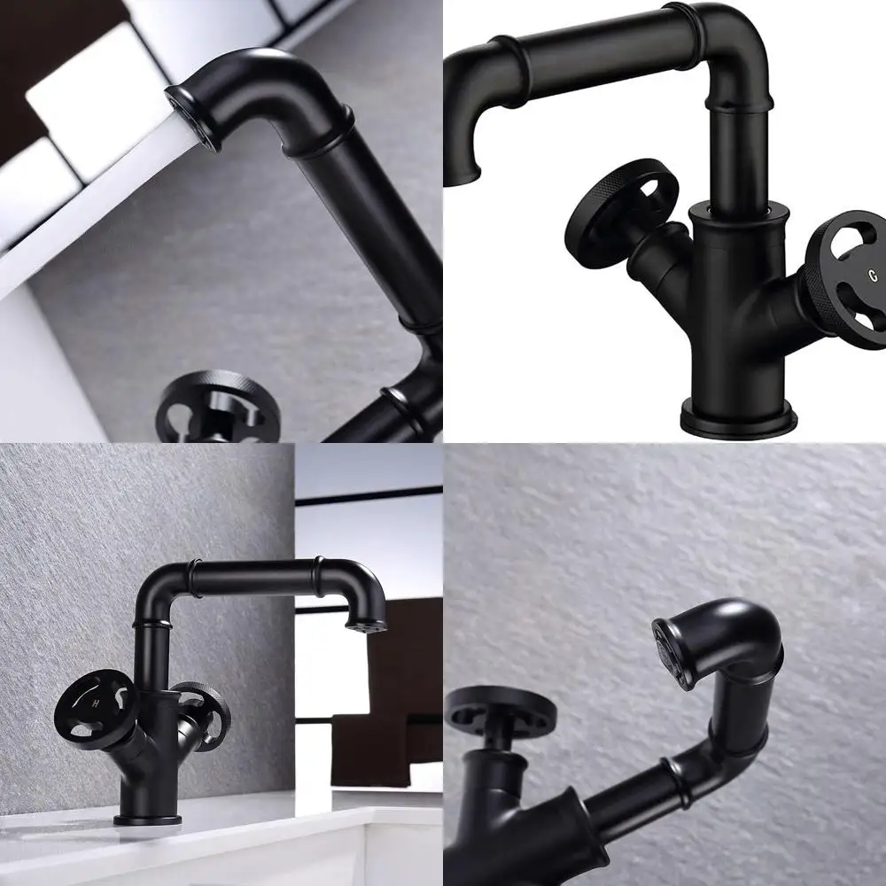 

Matte Black Solid Brass Single Hole Bathroom Faucet with Double Handles