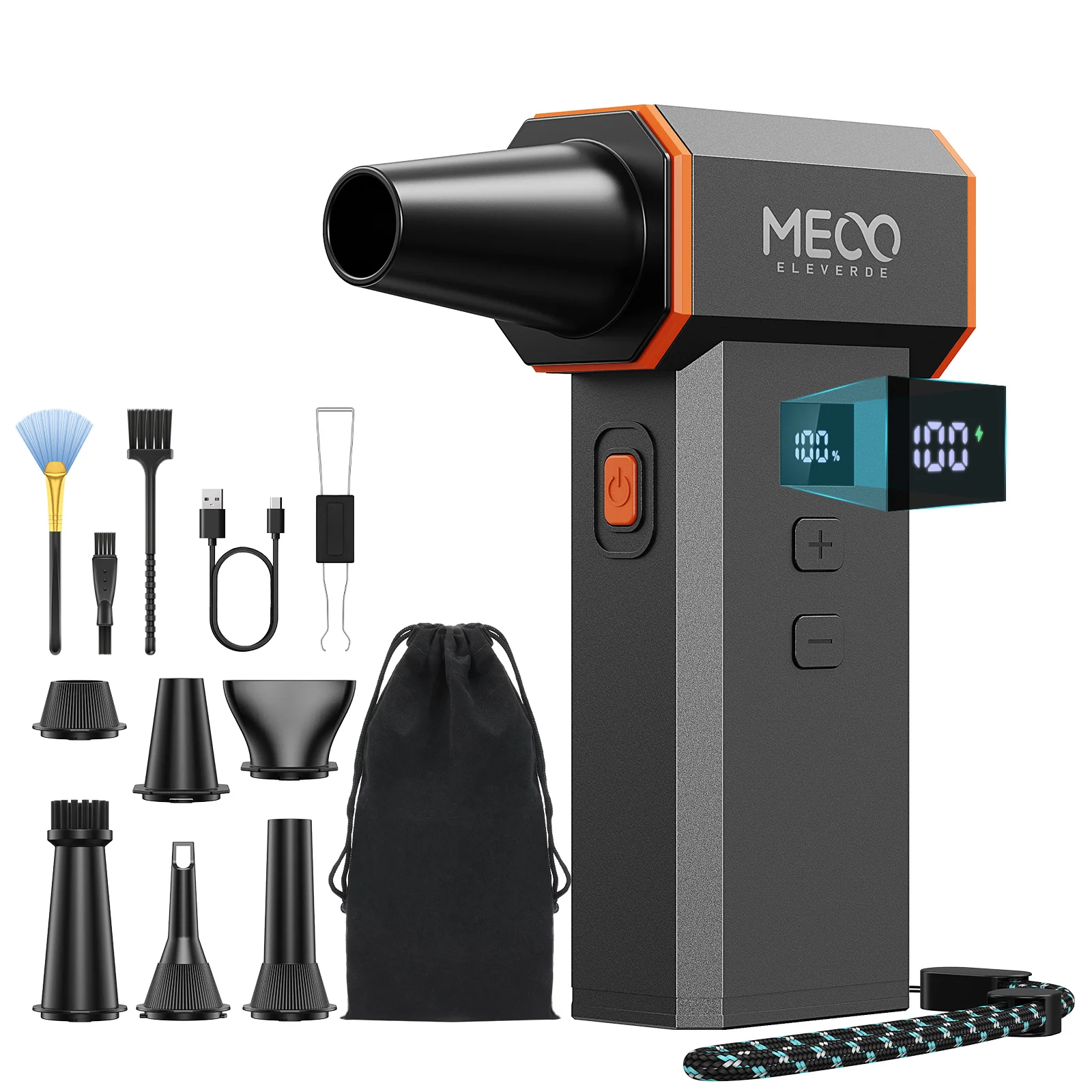 

MECO ELEVERDE ME-CA3 Электрическая воздушная тряпка, 220 000 об/мин, с бесступенчатой регулировкой скорости, светодиодный двойной дисплей, беспроводной пылесборник для дома