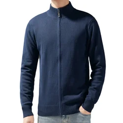 Cárdigan de punto A691 para hombre, dobladillo de canalé suelto, algodón, cuello redondo, cremallera, ajuste Delgado, moda informal, prendas de punto simples para caballeros de negocios