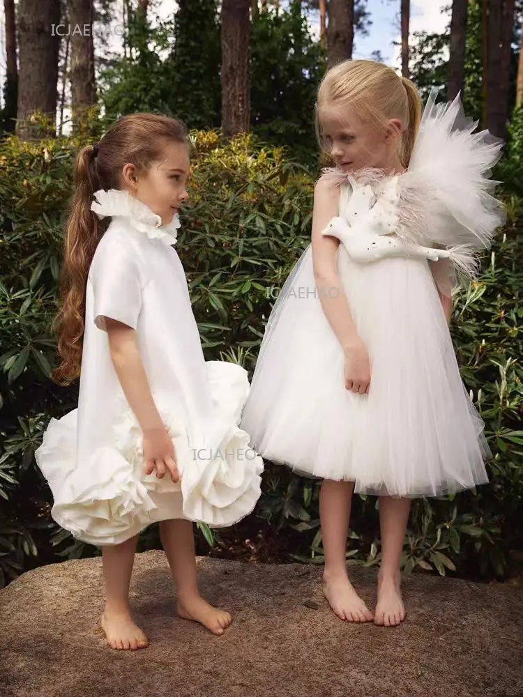 

Party Dress White Flower Girls Princess Pageant Piano Recital Performance Children Birthday Party Gown Formal Dresses for Kids