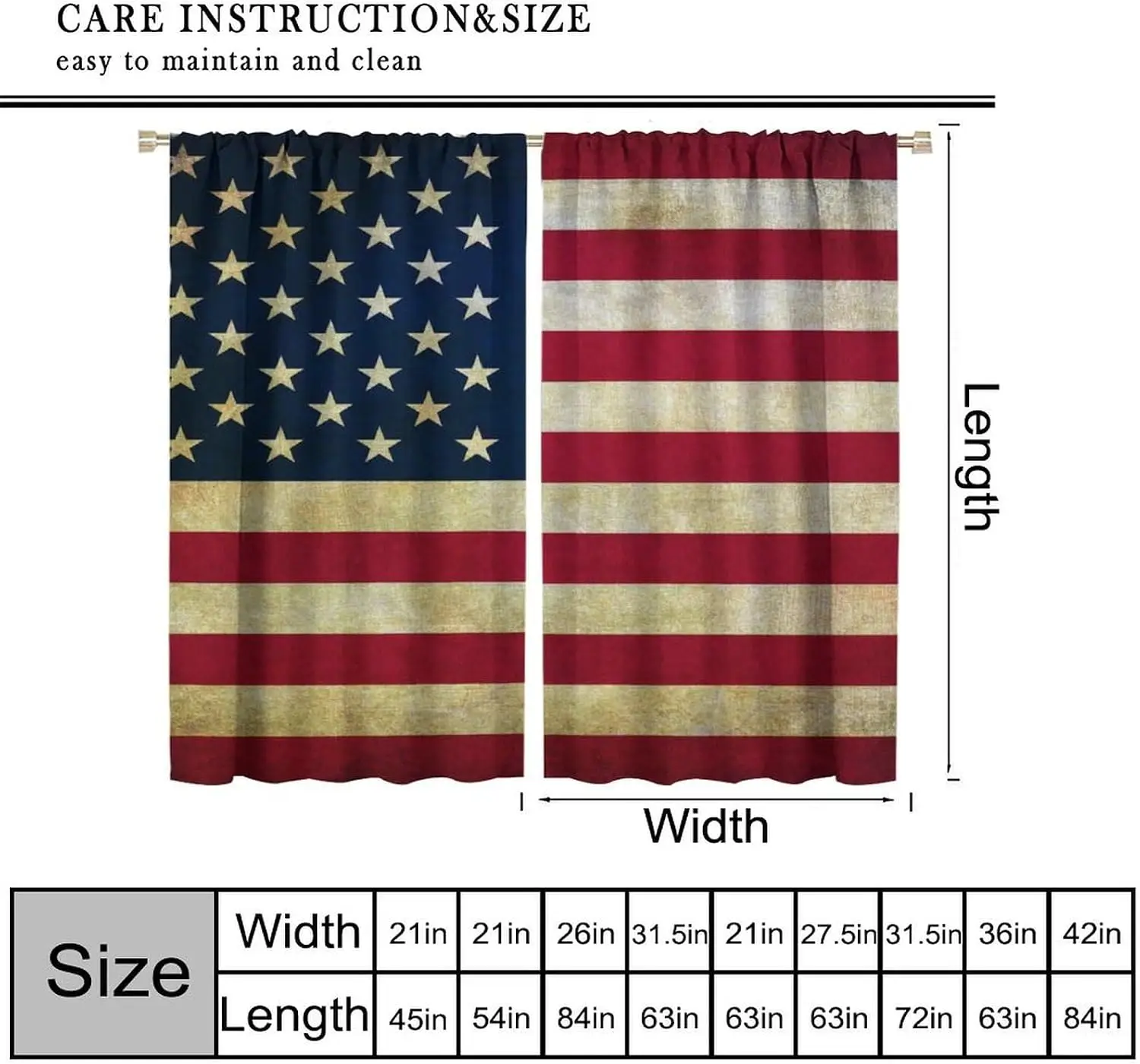 Vintage Distressed US Star Stripe Flag Blackout Curtain 2 Panels Patriotic Print Window Drape Studio Man Cave Living Room Decor