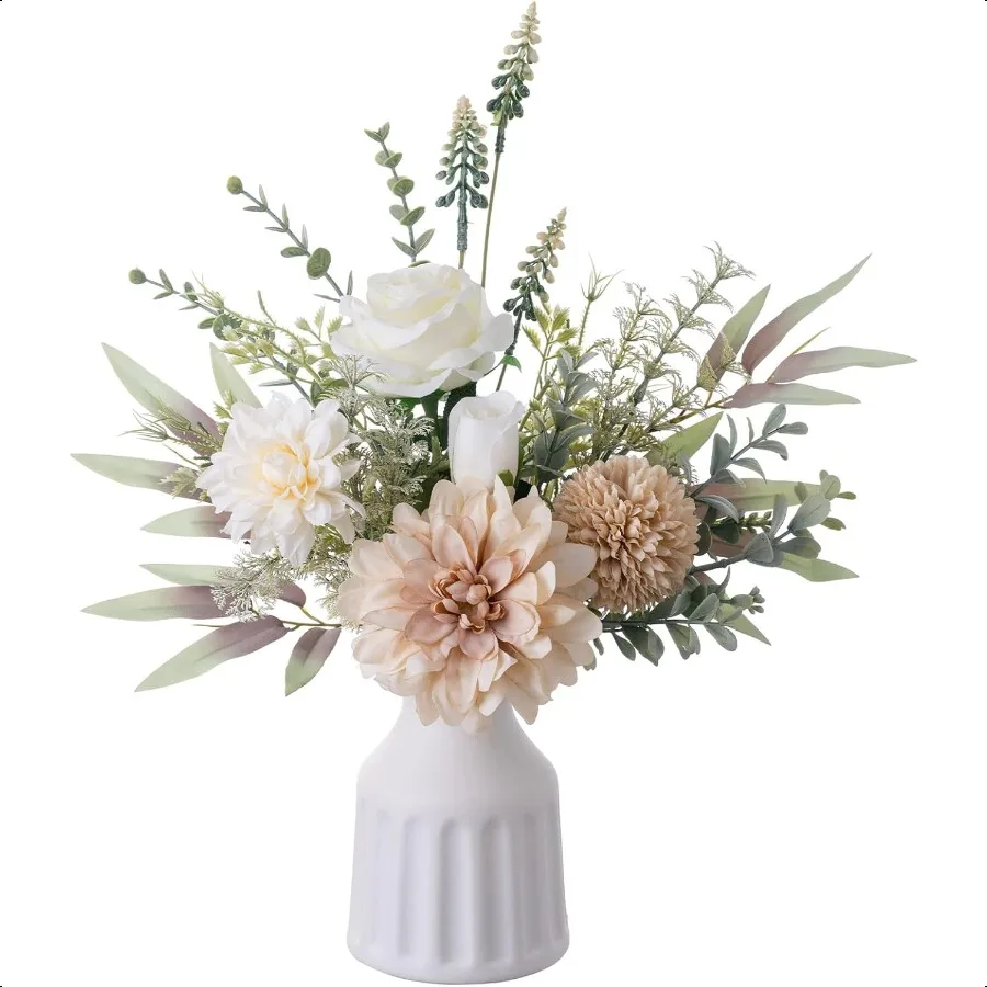 

Fake Flowers in Vase Artificial Flowers with Vase 15.7'' Floral Arrangements for Dining Table Centerpiece Decor Silk Roses Faux
