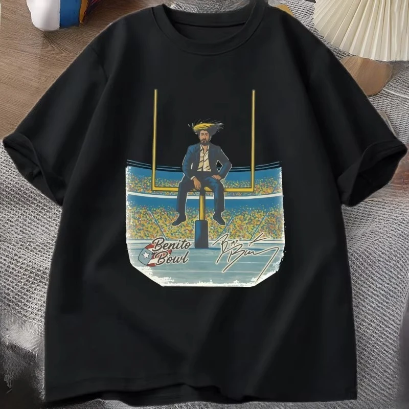 Vintage Benito Bowl T Shirt Football Bad Bunny Super Bowl T-Shirt Round Neck Women Clothing Cotton Short Sleeve Streetwear Tees