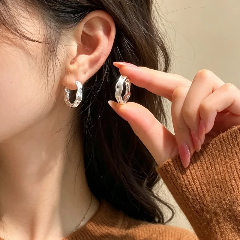 Ear Cuff Matte Silver Tone Metal Alloy Polka Dot Irregular Texture Hoop Women Chic Lightweight Medium Daily Office Travel