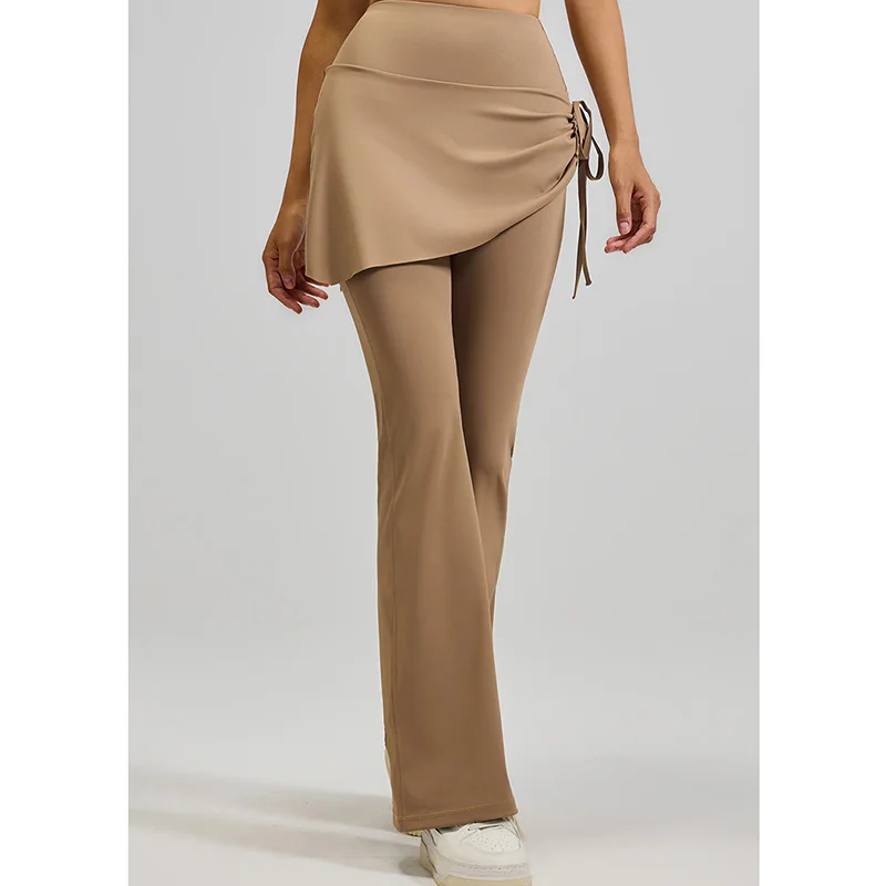 Women's New Pleated Fake Two-piece Yoga Bell Bottom Pants With Soft And High Elasticity Fabric Lightweight Wearing Experience