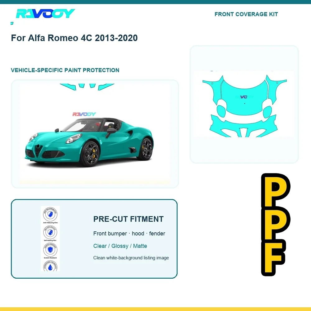 For Alfa Romeo 4C 2013-2020 Custom Fit Front Coverage PPF Kit Clear Paint Protection Film Glossy Matte Black Self Healing