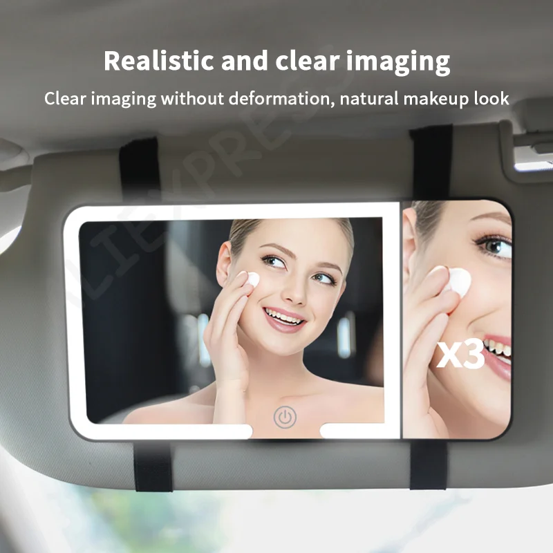 

NewCar Sun Visor Makeup Mirror LED Touch Screen Adjustable Brightness Auto Interior Makeup HD Mirror With Magnifying Glass