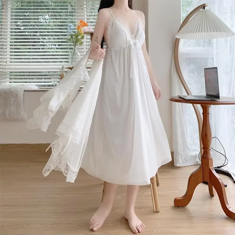 M-4XL Nightgown Women Sweet Lovely Sleepwear White Nightgown Spring Autumn Leisure Fashion Vintage Sleepwear Dresses