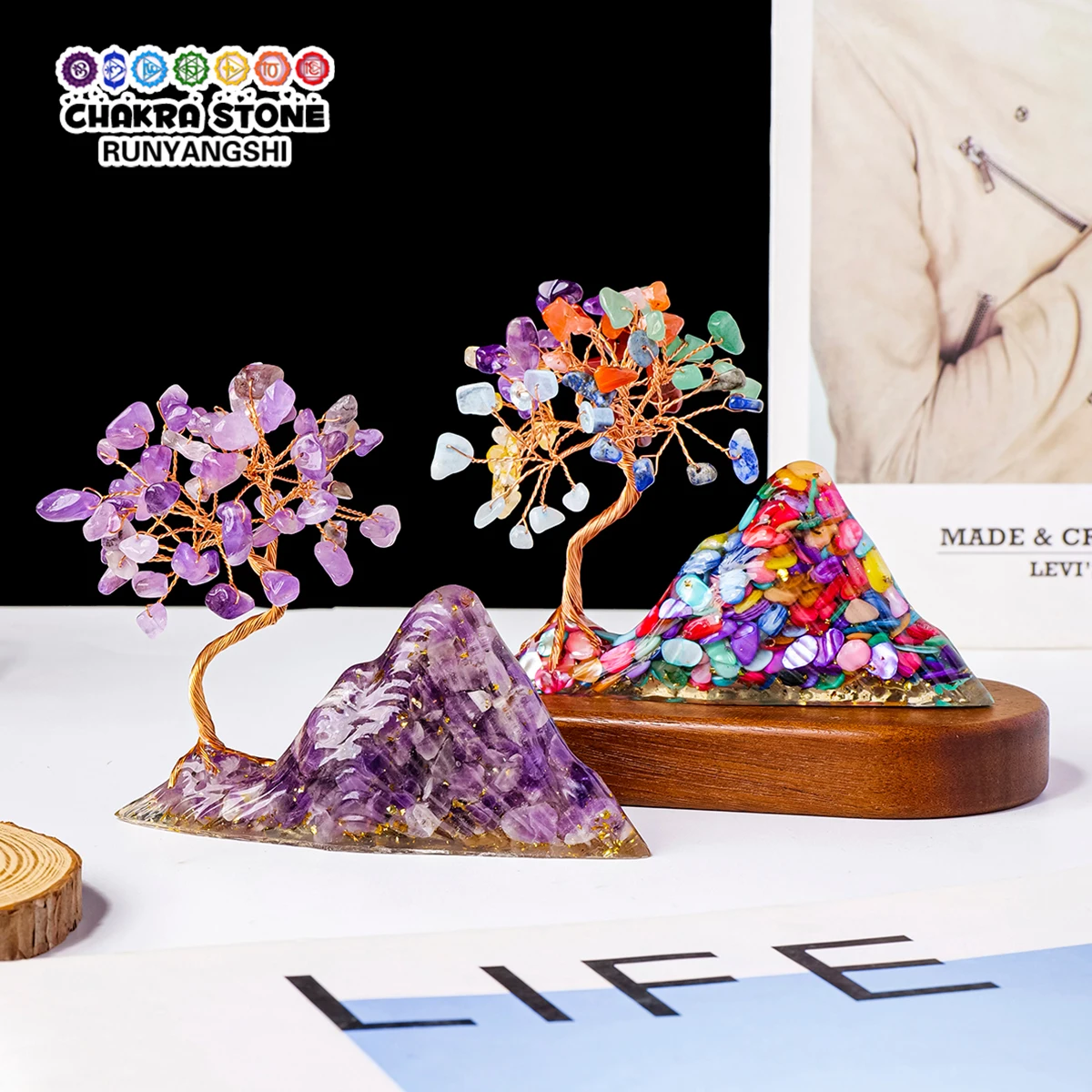 1PC Natural Crystal Tree Mountain Shape Resin Base Life Mineral Specimen Home Decoration Gifts Souveni Christmas Halloween