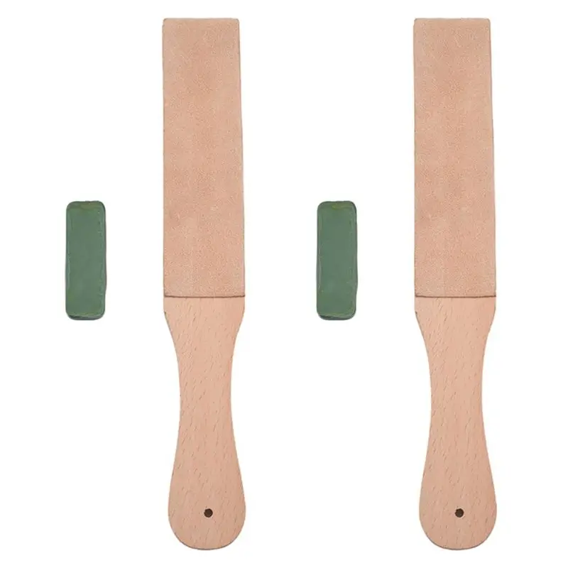 LLCS-2X Knife Sharpener Set Wooden Handle Leather Sharpening Strop Razors Polishing Board And Polishing Wax Leather Paste