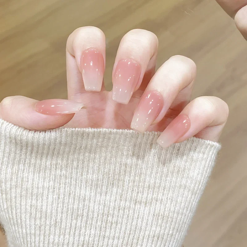 10Pcs Blush Handmade Nude Press on Nails Gradient French Rhinestone Decoration Fałszywe paznokcie do noszenia Full Cover Fałszywe końcówki do