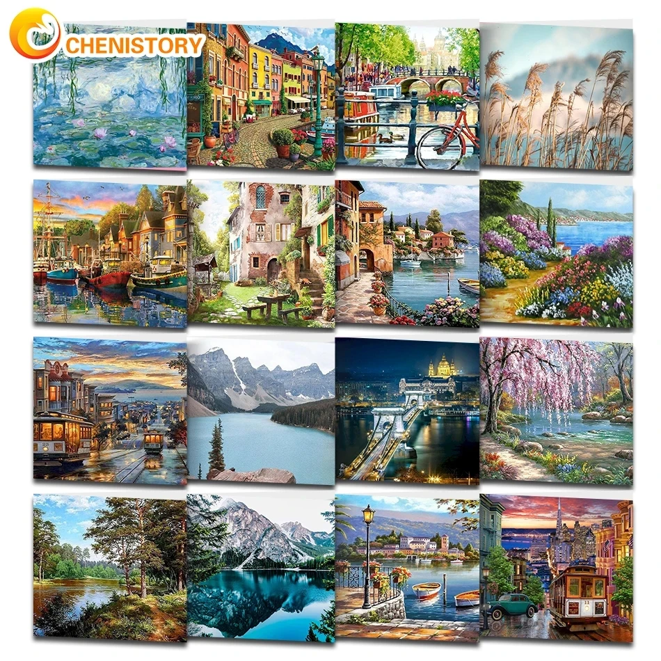 PhotoCustom Paintings By Number Kit Landscape Paint Canvas Picture Oil Painting By Number HandPainted For Adults Home Decor New