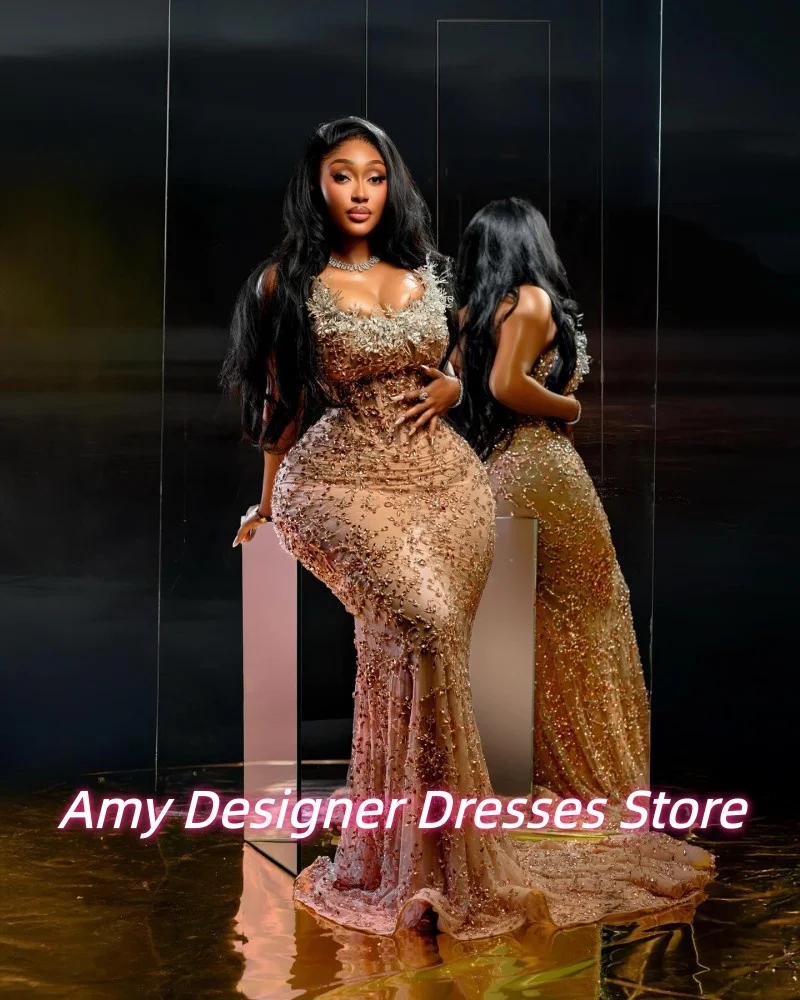 Anmutiges Perlenapplikations-Abendkleid für afrikanische Frauen, lange Hochzeits-Party-Kleider, Vestido De Festa, individuelle Ballkleider