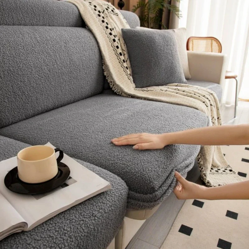 Thickened Teddy Fleece Sofa Cover Protector Non-Slip Luxury Soft Fleece Sofa Slipcover Universal Stretchable Fleece Couch Cover